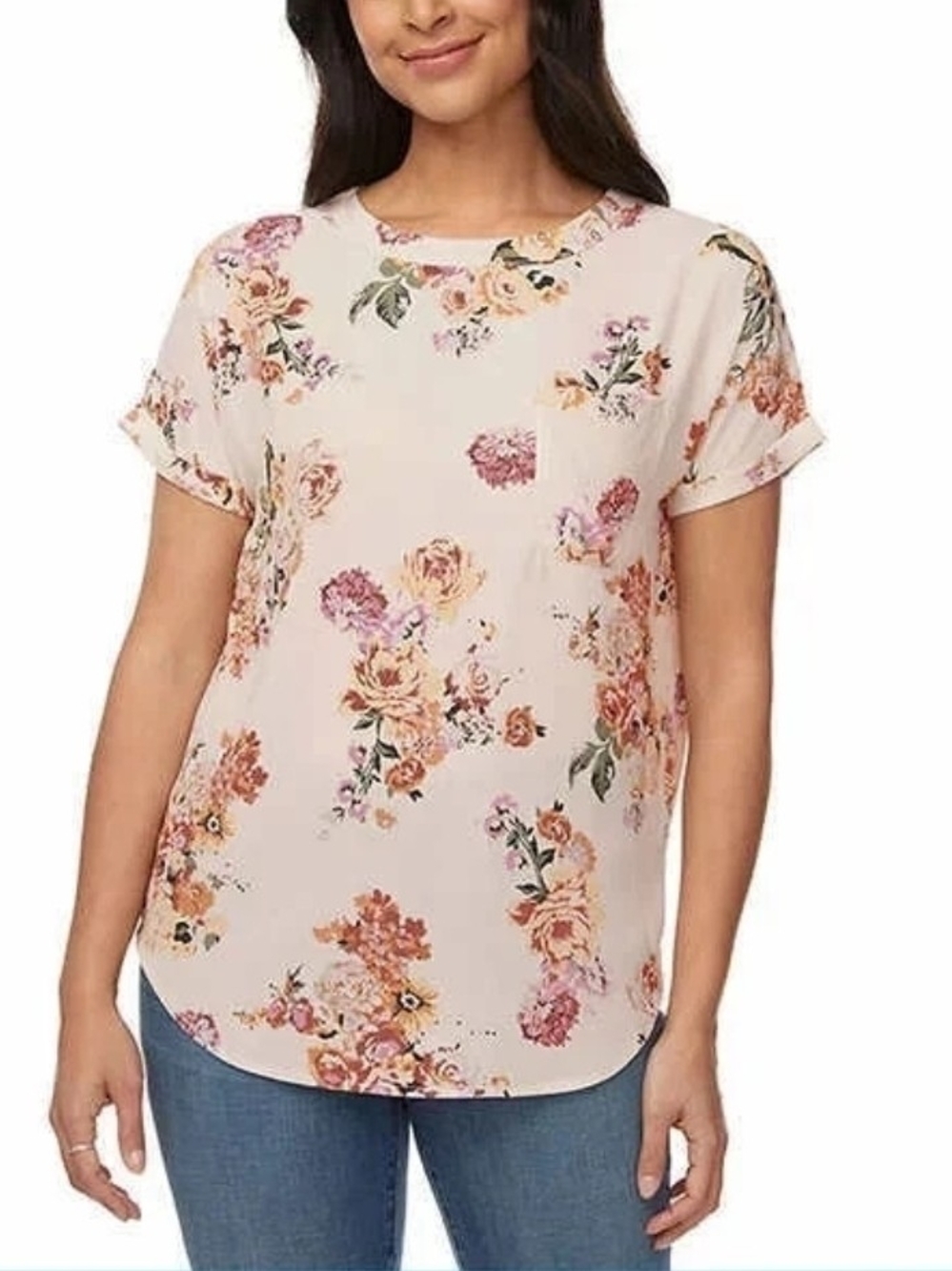 Buffalo David Bitton Women's Woven Blouse w/ Pocket | Ivory Blossom | Sz L  #016